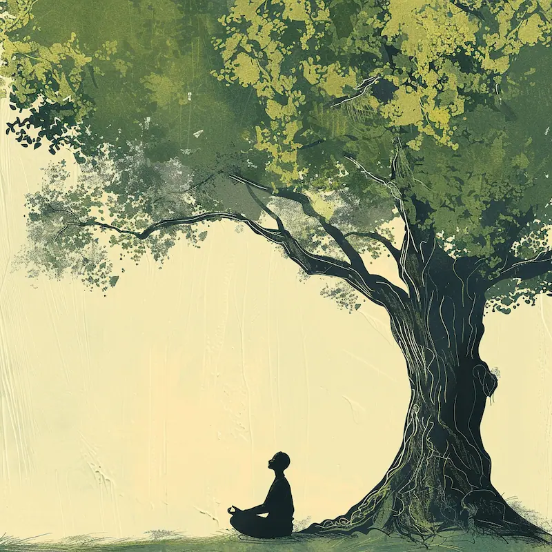 Personne pratiquant la méditation sous un arbre