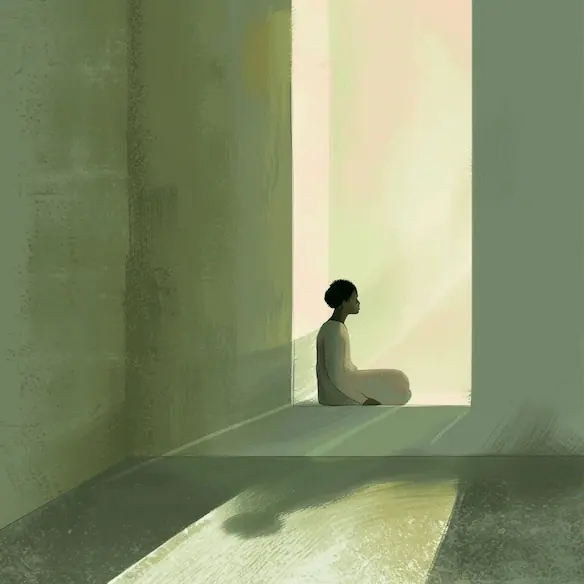 femme seule qui regarde par la fenêtre
